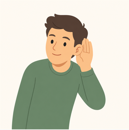무언가 귀 기울여 듣는 남성 (listen 이미지)