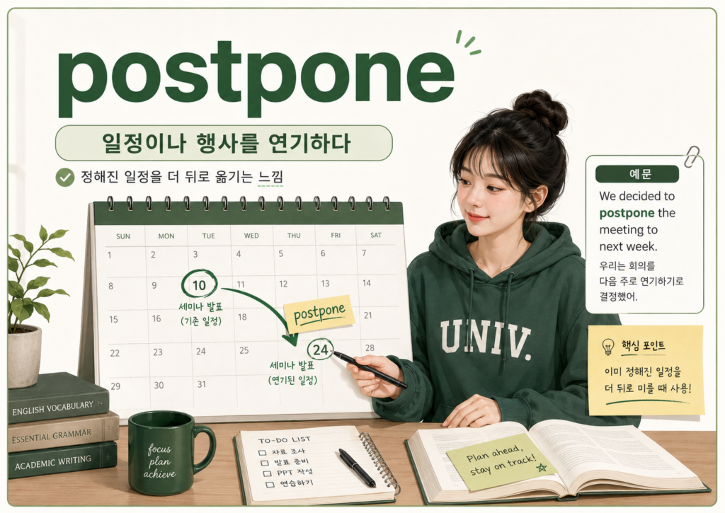 postpone : 일정이나 행사를 연기하다