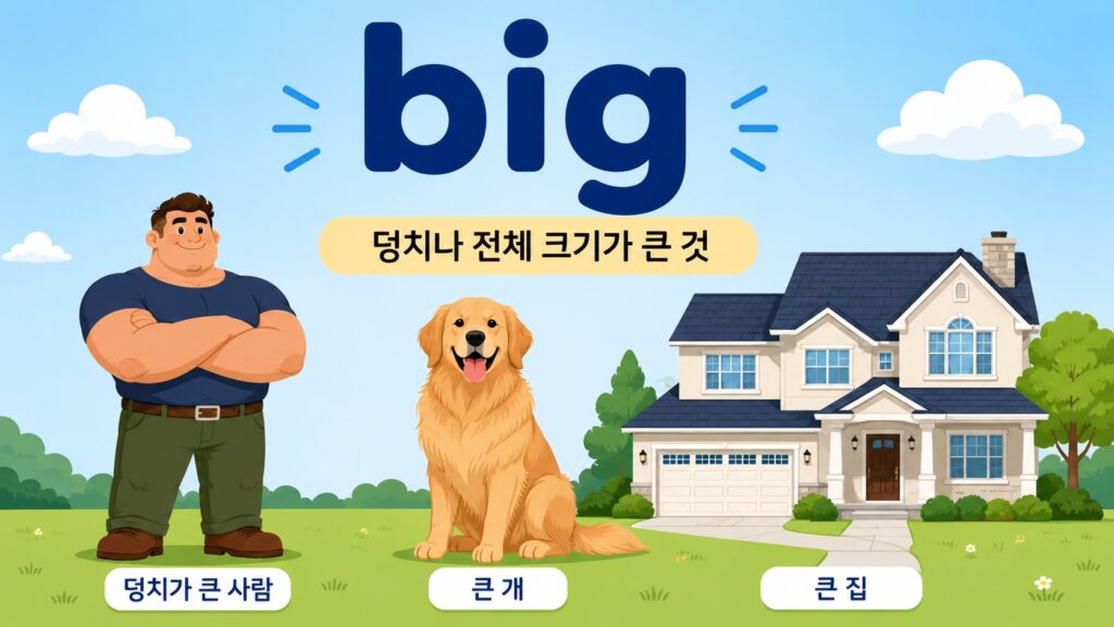 big : 덩치나 전체 크기가 큰 것