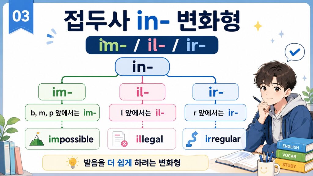 접두사 in의 변화형 im-, il-, ir- 정리