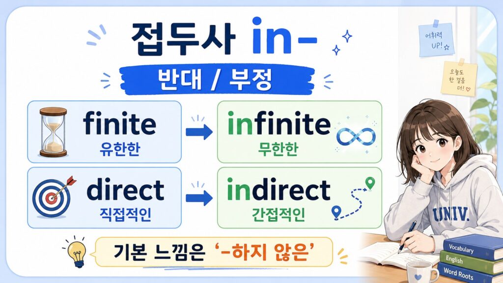 접두사 in 두 번째 뜻은 반대, 부정